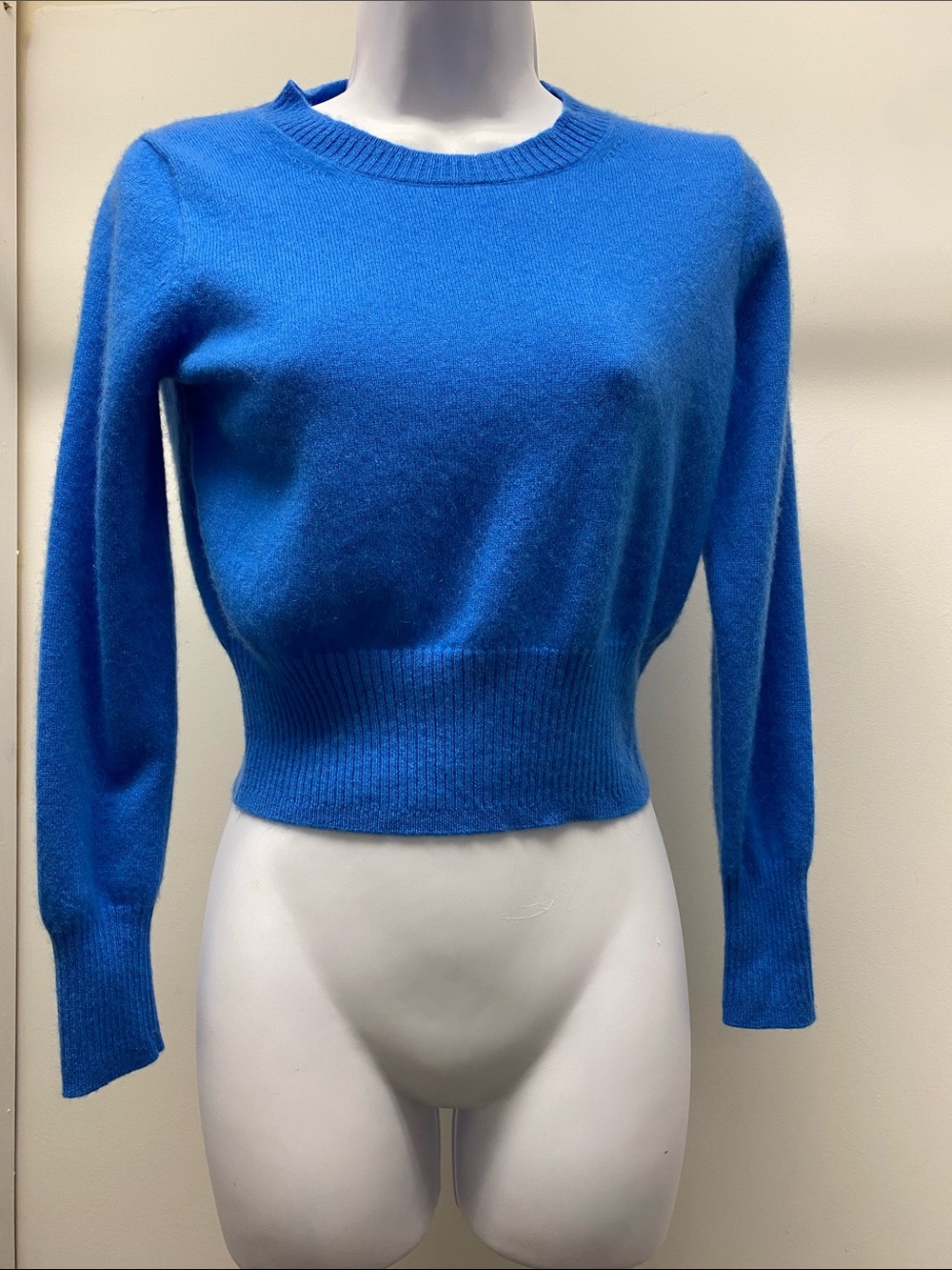 J. Crew Vibrant Blue Cropped 100% Cashmere Crewneck Sweater